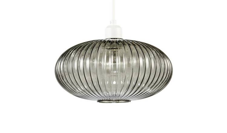 Happy Homewares Grey Line Ribbed Glass Oval Pendant Shade - 30cm