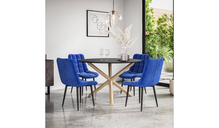 Furniture Online Malvern Nova Black Top Dining Table & 4 Blue Chairs
