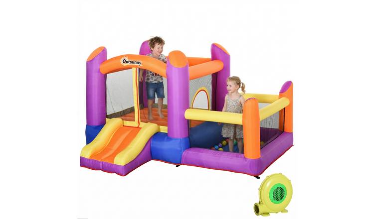 Outsunny 3-in-1 3 to 8 Years Pool Slide with Blower Bouncy Castle – Blue