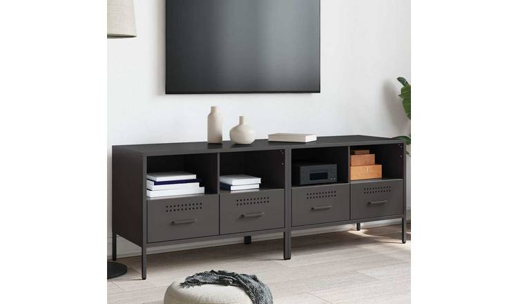 Walplus 2 Piece Steel 2 Drawers TV Cabinet - Black - 68 x 39 x 50.5 cm
