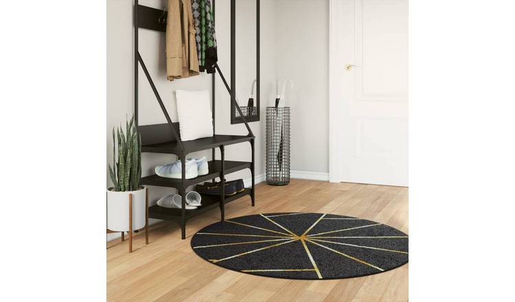 Walplus Polyester 4 mm Pile Rug - Black and Gold - 120 cm