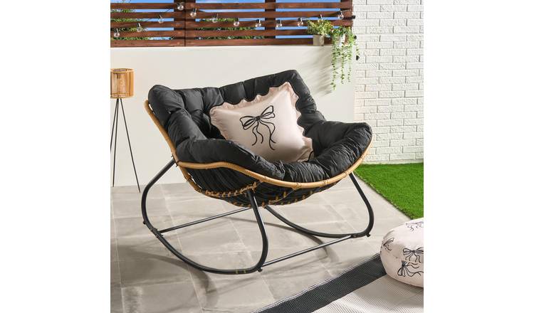 OHS Bali Garden Metal Rocking Chair With Cushion - Black