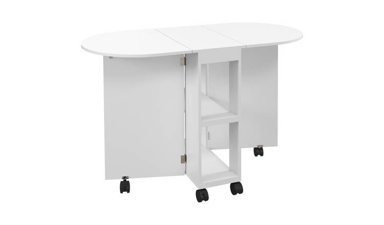 HOMCOM Mobile Drop Leaf Table for Small Spaces with 2-tier Shelves - White
