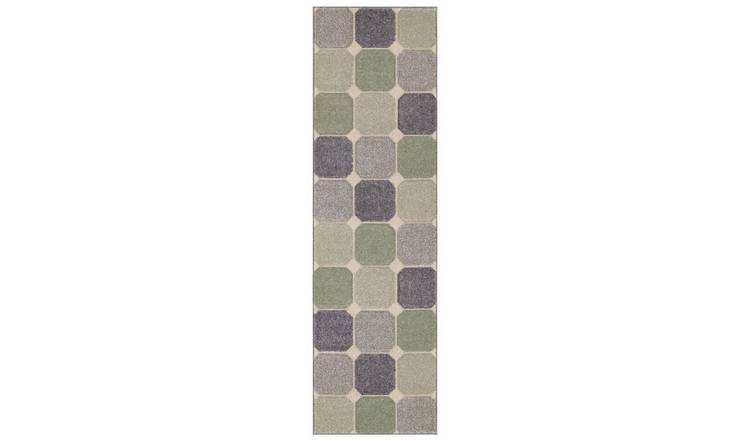 Mega Flooring Green Modern Chequered Rug - 60 x 230cm
