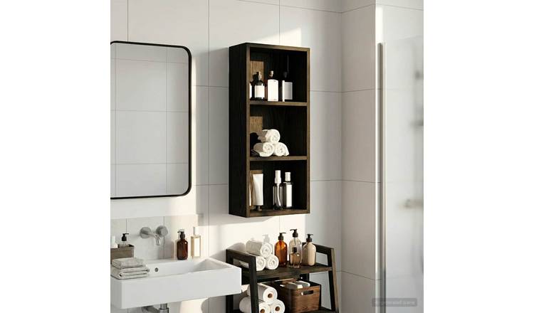 Walplus Engineered Wood Bathroom Wall Cabinet - Black Oak - 30 x 14 x 70 cm