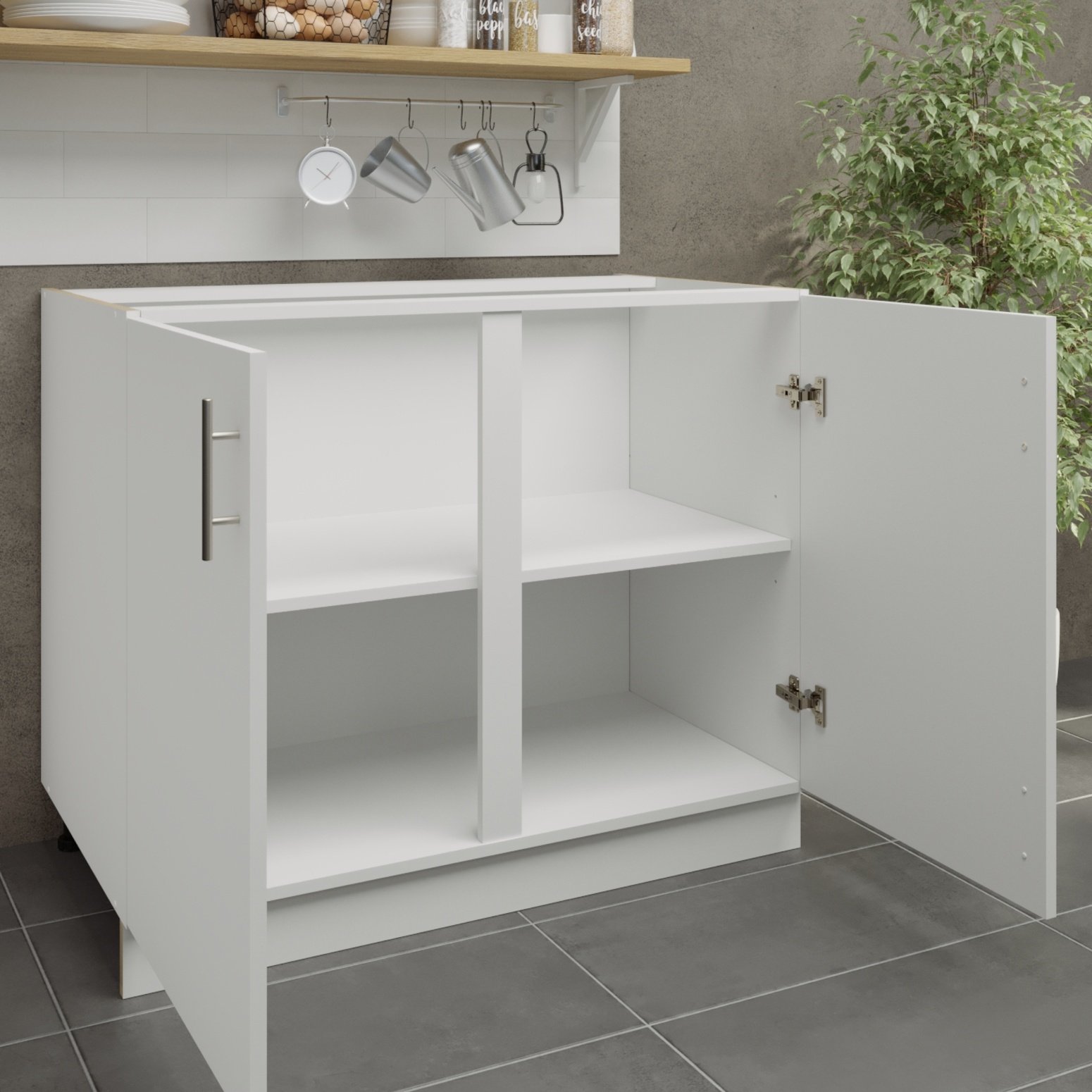 JD Greta 1000mm Adjustable Leg Base Cabinet with 2 Doors - White Matt - Image 2