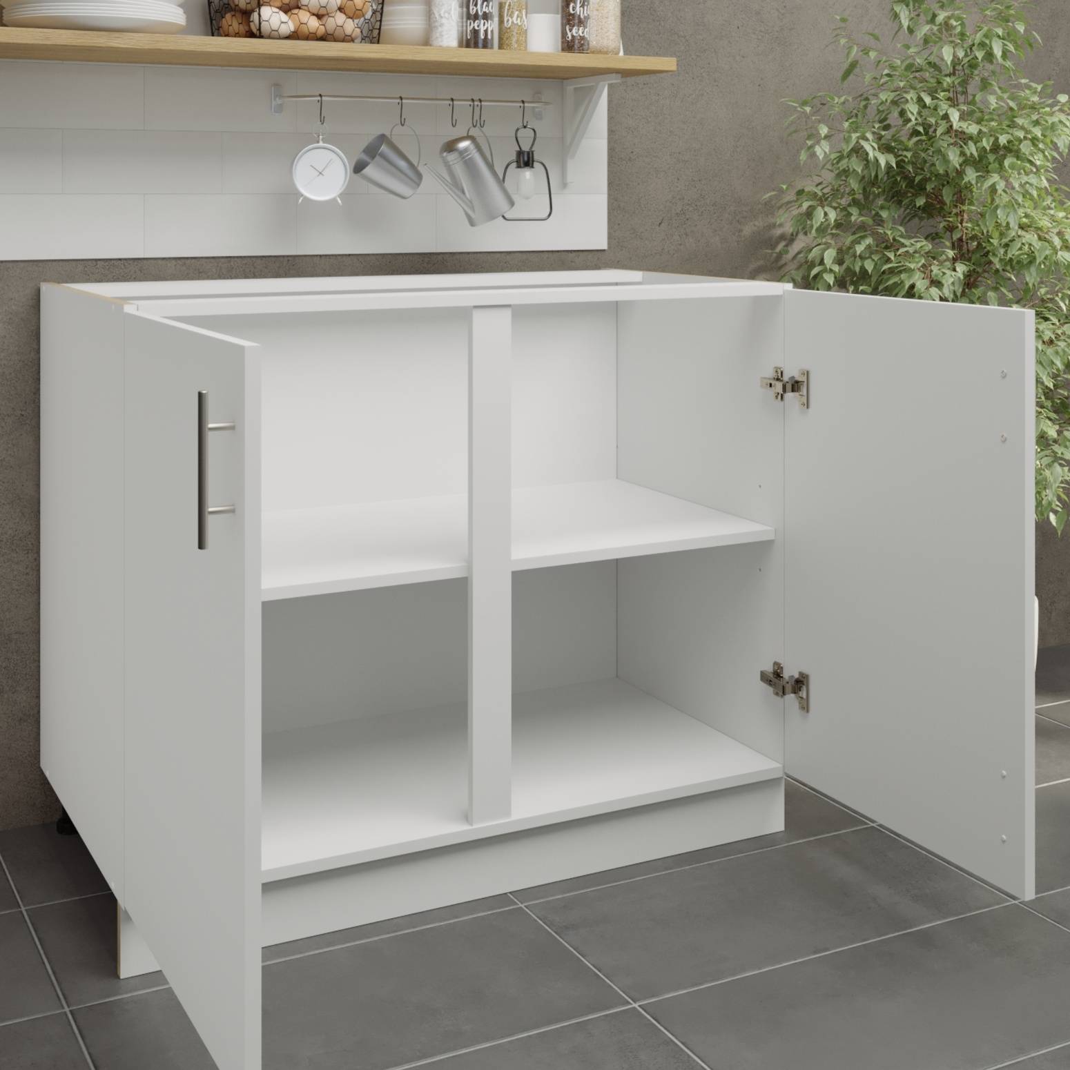 JD Greta 1000mm Adjustable Leg Base Cabinet with 2 Doors - White Matt - Image 2