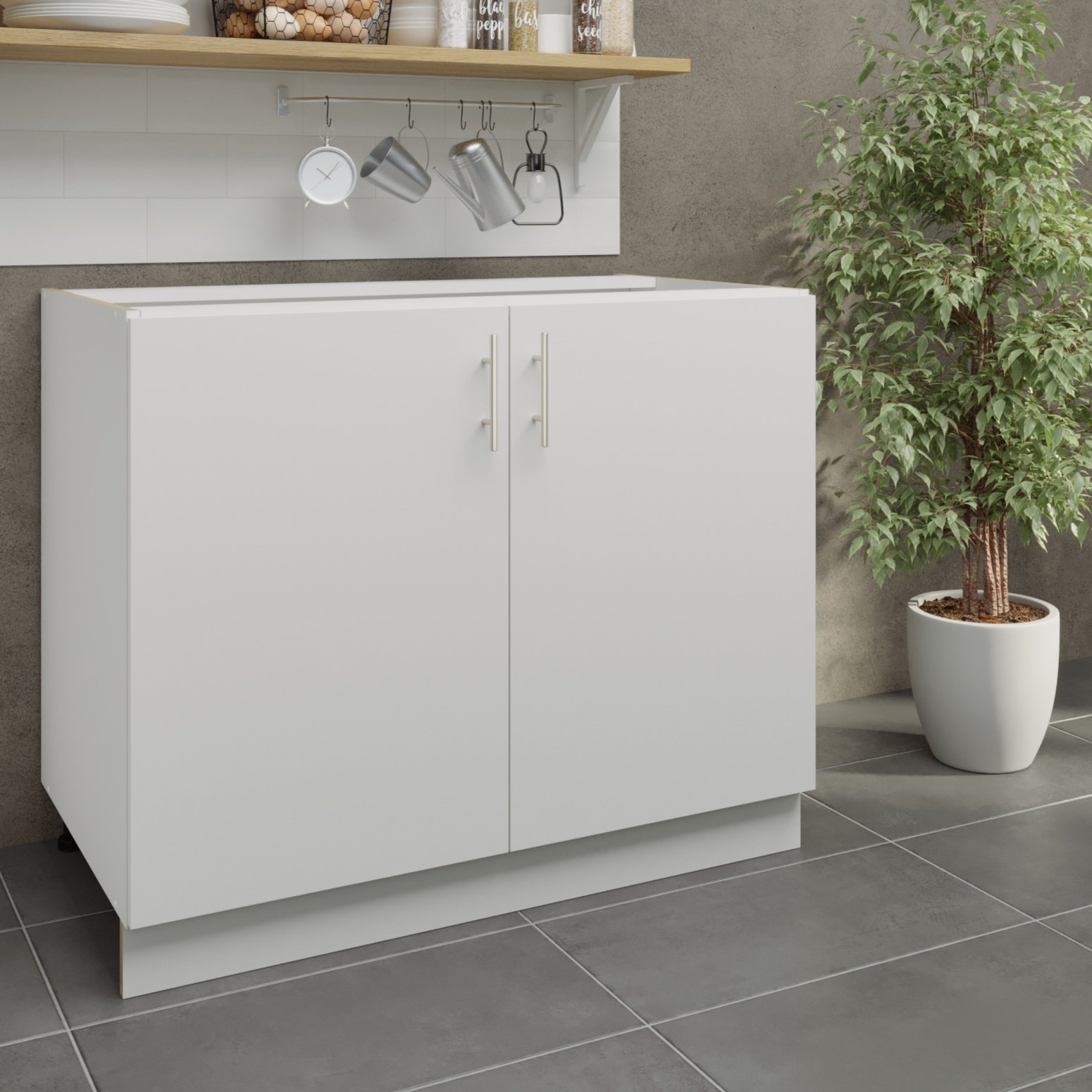 JD Greta 1000mm Adjustable Leg Base Cabinet with 2 Doors - White Matt - Image 3