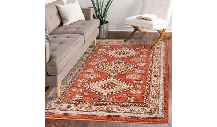 Mega Flooring Orange Traditional Bordered Rug - 80 x 150cm