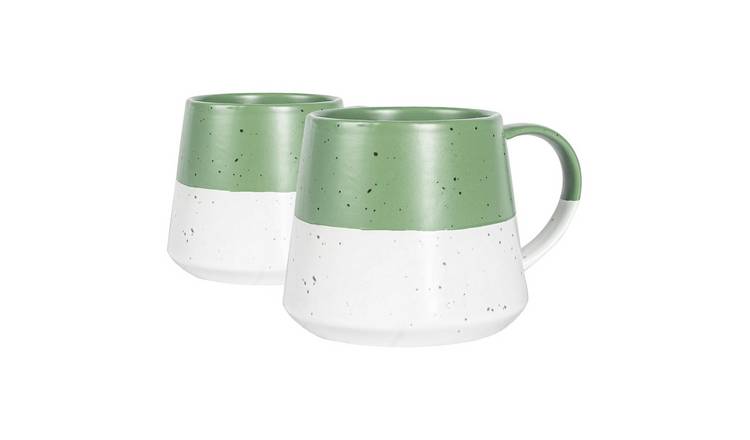 Nicola Spring Colour Block Flecked Belly 370ml Coffee Mugs Pack of 2 - Sage