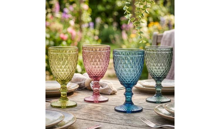 Dibor Set of 4 Rococo 340ml Glass Wine Glasses - Multicolour