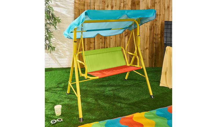 OHS Kids 2 Seater Swing Bench Garden Patio Play Set - Colour Block