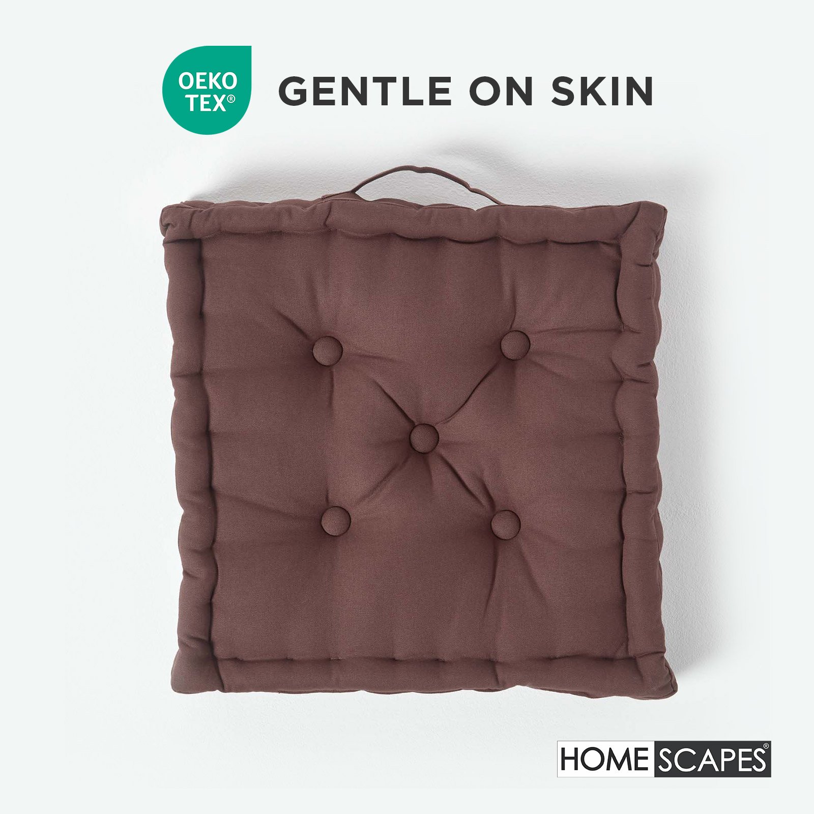 Homescapes Cotton Floor Cushion - 50 x 50 cm - Chocolate Brown - Image 3