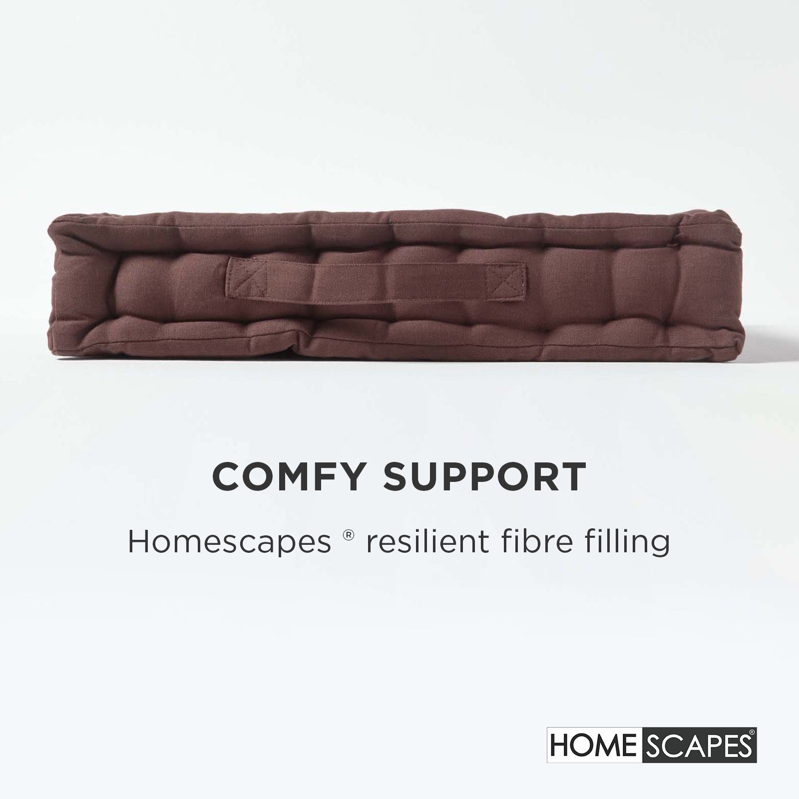 Homescapes Cotton Floor Cushion - 50 x 50 cm - Chocolate Brown - Image 4