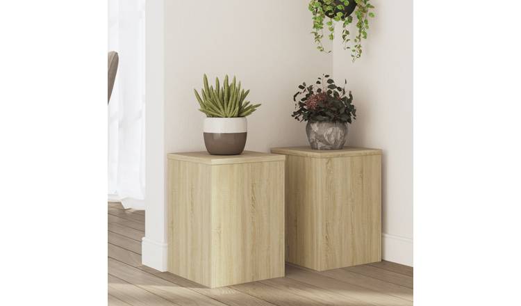 Walplus Pack of 2 Engineered Wood Plant Stand - Sonoma Oak - 25 x 25 x 35 cm