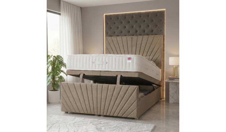 Somnior Linen Super King Ottoman Divan Bed with Memory Mattress - Wheat