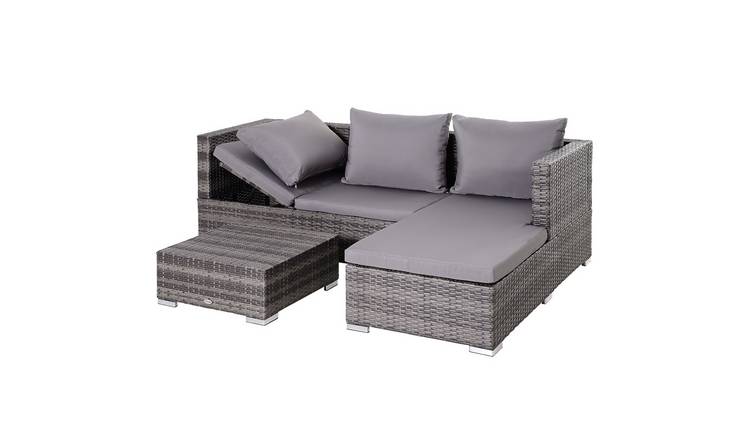 Outsunny 3 Pieces Rattan Garden Furniture Sofa Set with Storage Table- Grey