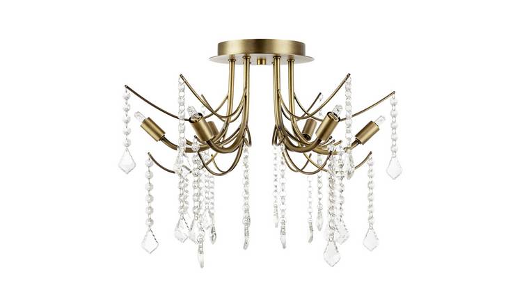 Happy Homewares Semi Flush in Matte Antique Brass Ceiling Light - 48cm