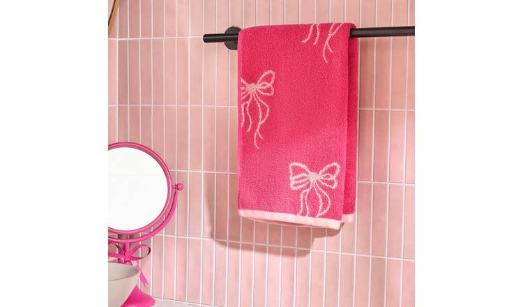 OHS Bows Pure Cotton Hand Towel - 50 x 80cm - Pink