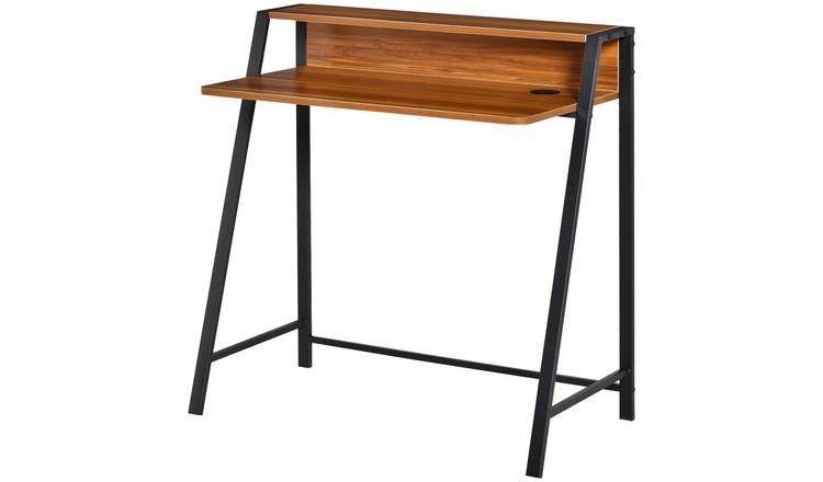 HOMCOM Home Office Writing Desk Computer Table with Storage Shelf - Walnut
