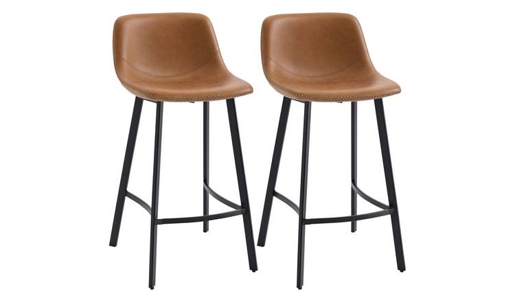 HOMCOM Set of 2 PU Leather Bar Stools with Backrest and Steel Legs - Brown