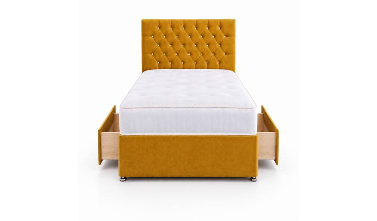 Comfy Deluxe 4ft6 Double      2 Drawer Velvet  Divan Bed Set -  Mustard