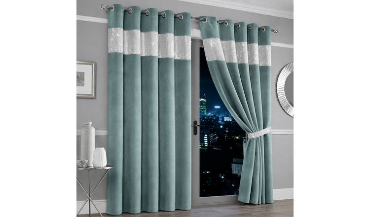 New Edge Blinds Duckegg Diamante Blackout Eyelet Curtains - 167cm x 137cm