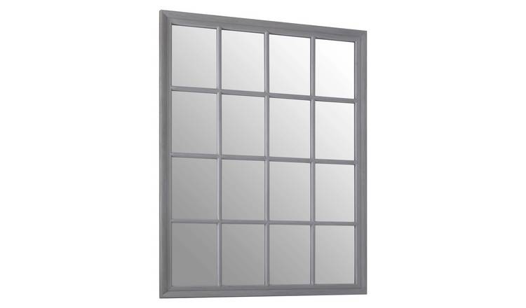 Orsina Hawthorne Antique Finish Wooden Grid Wall Mirror – Grey