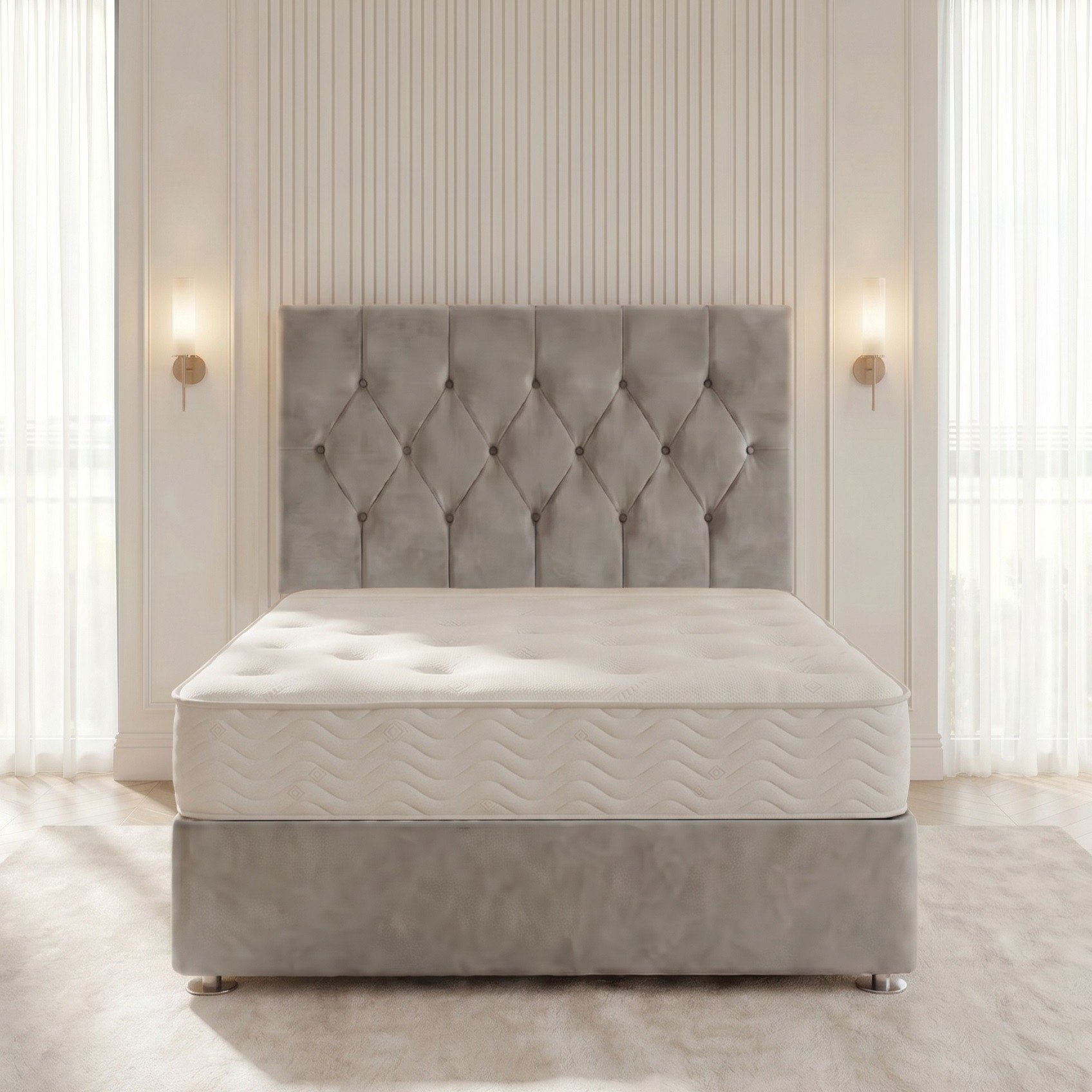 Somnior Chester Velvet Small Single Open Coil Divan Bed Set - Silver - Image 2