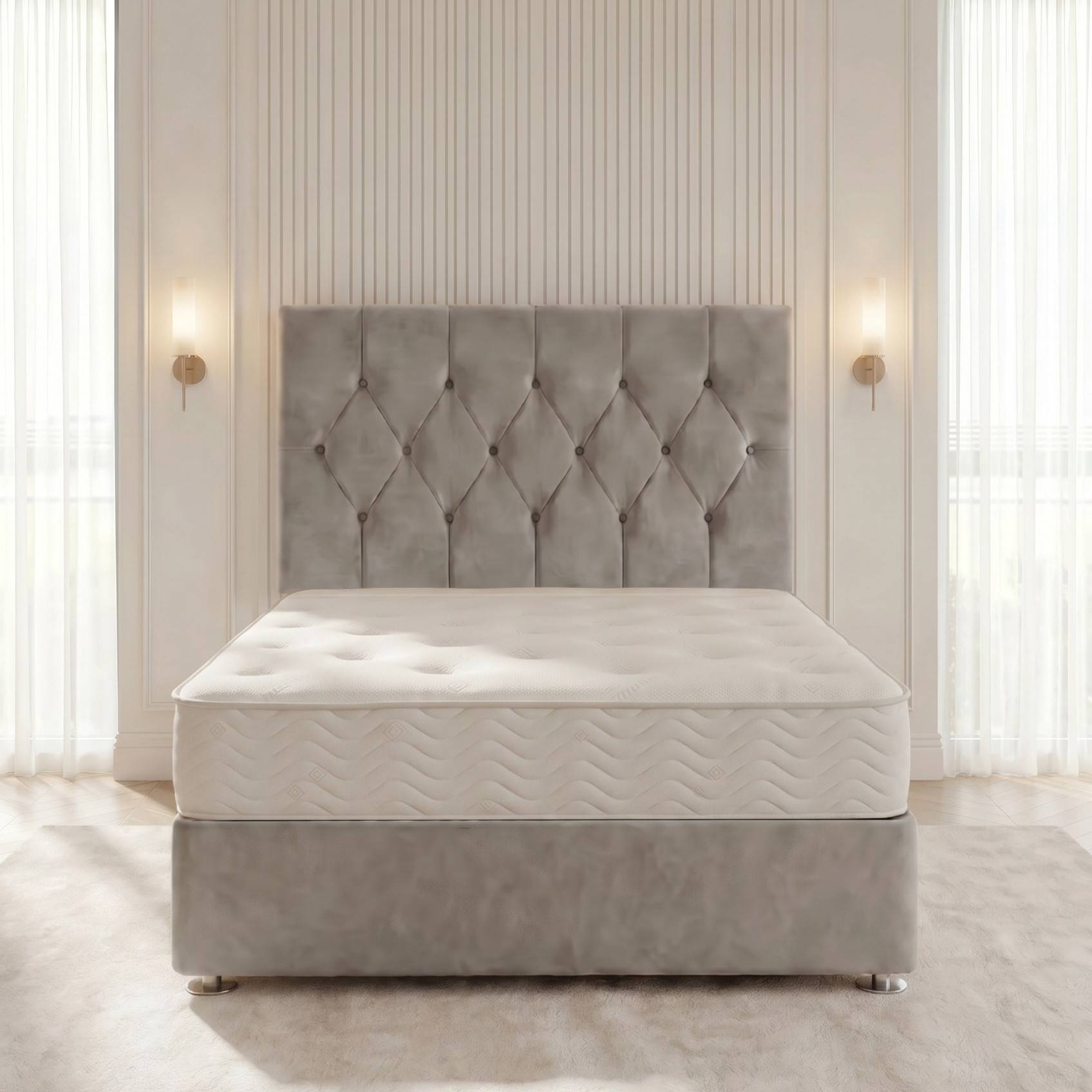 Somnior Chester Velvet Small Single Open Coil Divan Bed Set - Silver - Image 2
