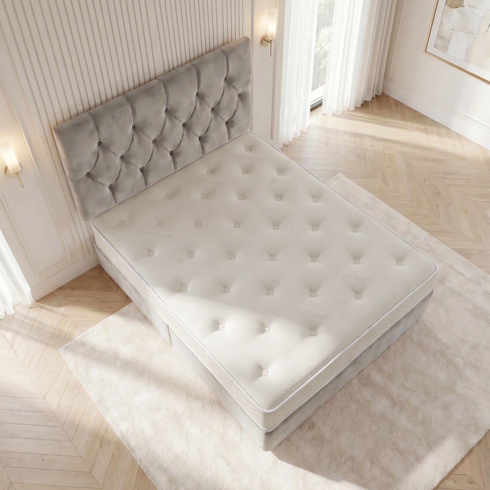 Somnior Chester Velvet Small Single Open Coil Divan Bed Set - Silver - Image 3