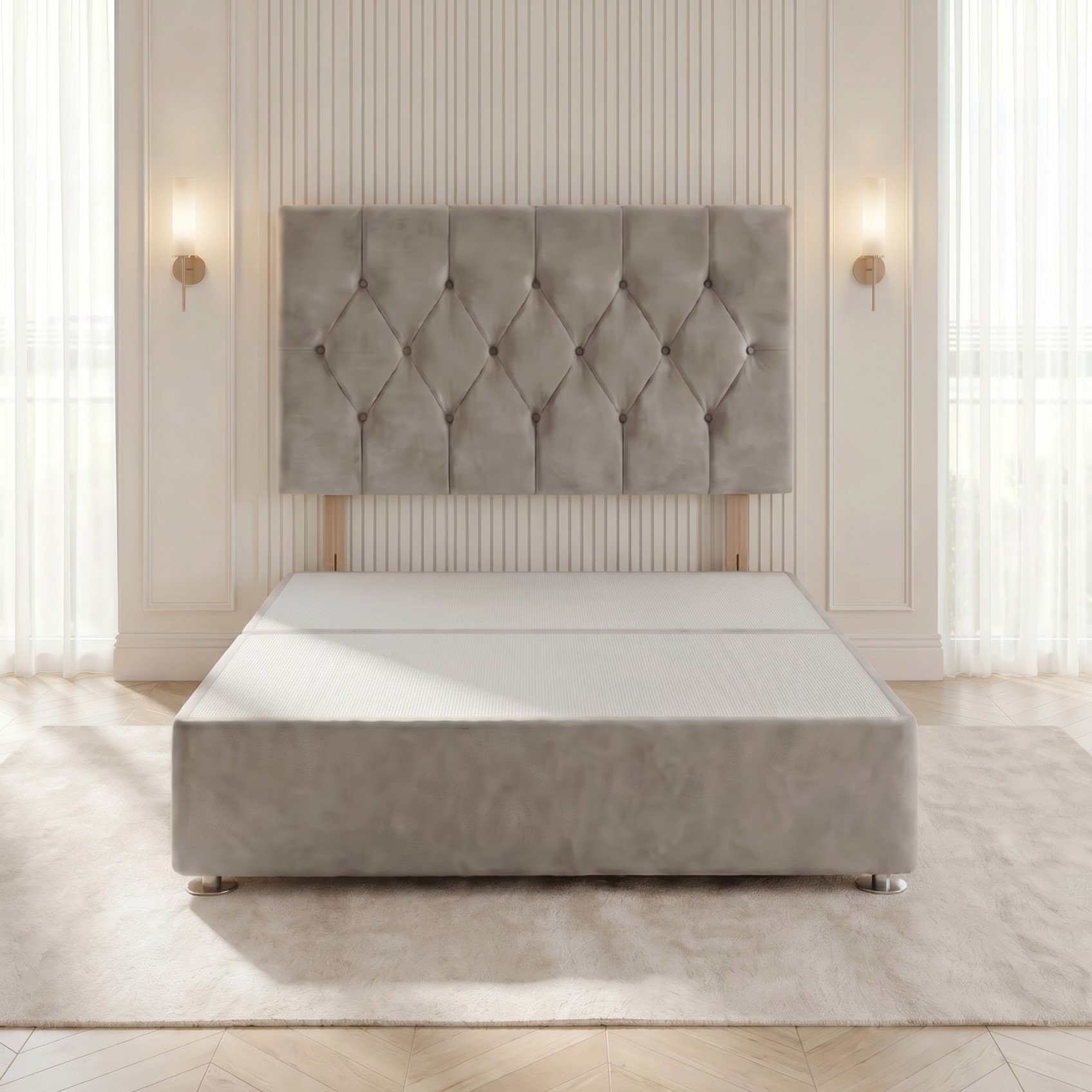 Somnior Chester Velvet Small Single Open Coil Divan Bed Set - Silver - Image 4