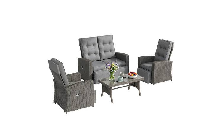 Outsunny 4 Piece Rattan Adjustable Reclining Furniture Set - Grey