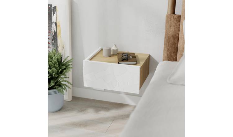 Decortie Onda Particleboard Wall-Mounted Bedside Shelf - White & Oak