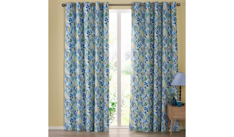 Catherine Lansfield Tilly Floral Eyelet Curtains - Blue - 168 x 229cm