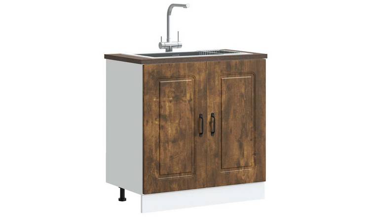 Walplus Engineered Wood Sink Base Cabinet - Dark Oak - 80 x 46 x 81.5 cm