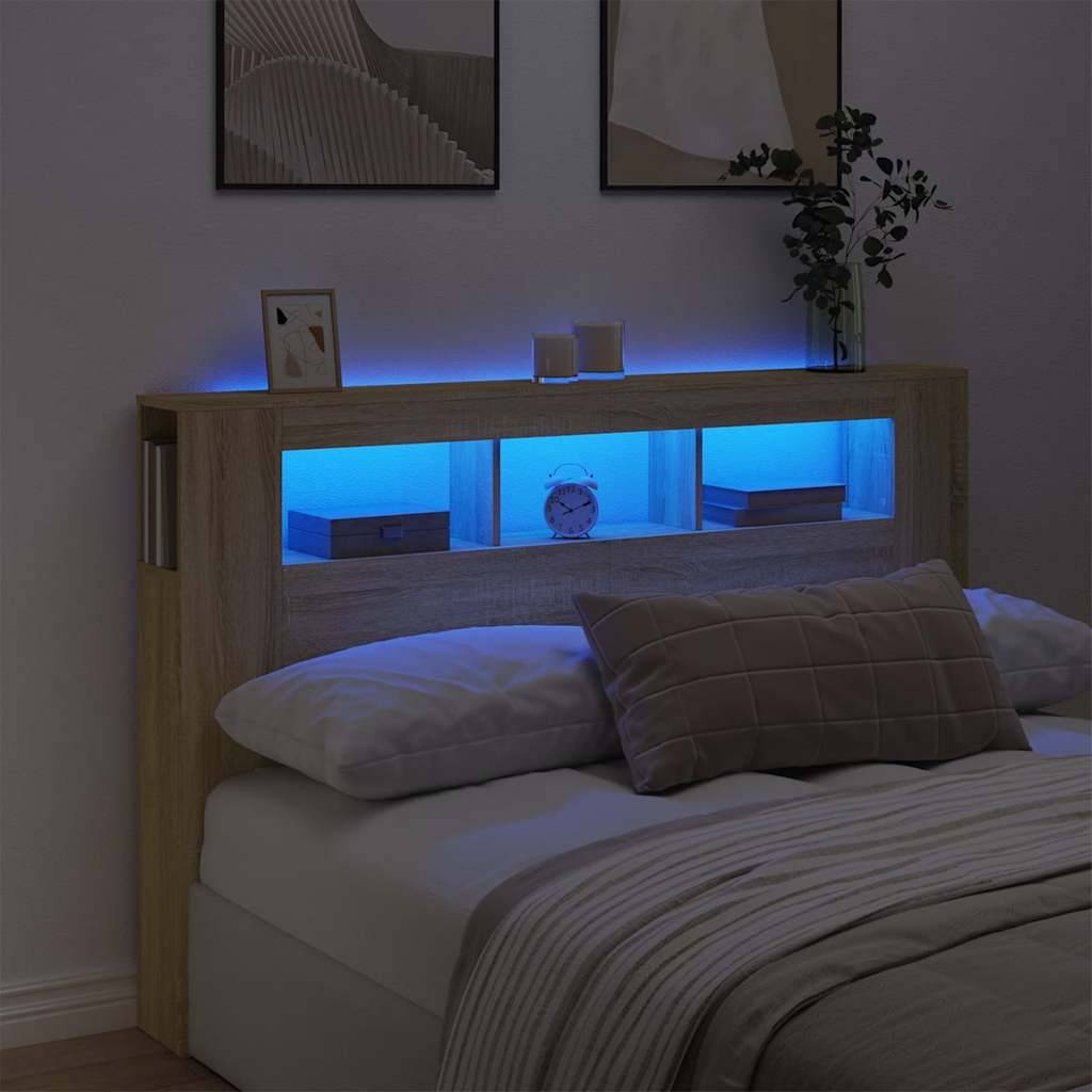 Walplus Engineered Wood LED Headboard - Light Oak - 160 x 18.5 x 103.5 cm - Image 1