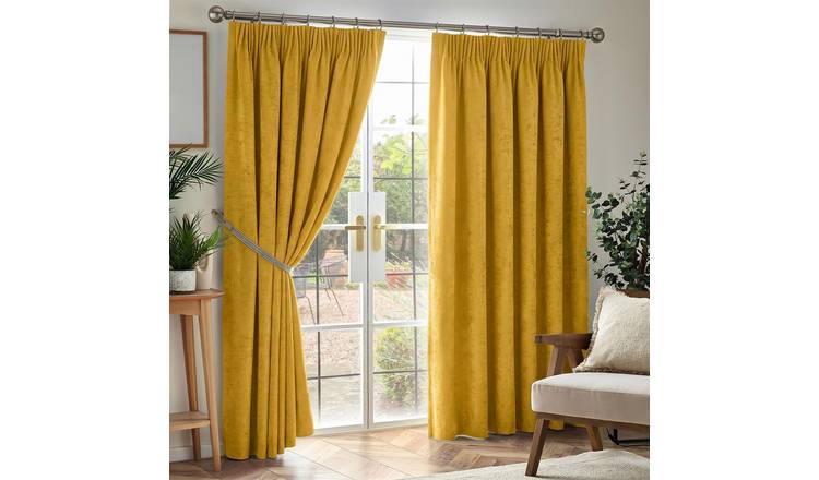 Luxury Living Chenille Blackout Pencil Pleat Curtains 117cm x 229cm - Yellow