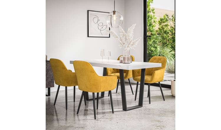 Furniture Online Aria Anika Marble Effect Dining Table & 6 Mustard Chairs