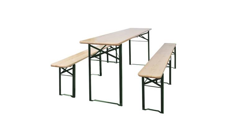 Walplus Solid Fir Wood Folding Beer Table with 2 Benches - Brown - 220 cm
