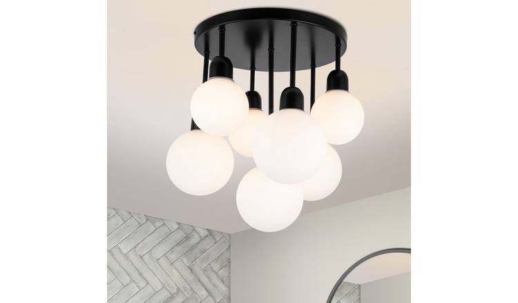 Cosylyte Broome Bathroom 7 Light Modern Opal Glass Ceiling Light - Matt Black