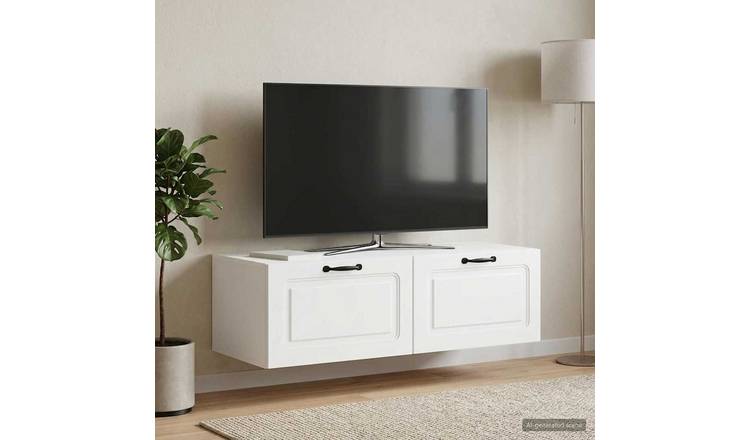 Walplus Wood Wall Mounted TV Cabinet Slim Design - White - 98 x 41 x 30 cm