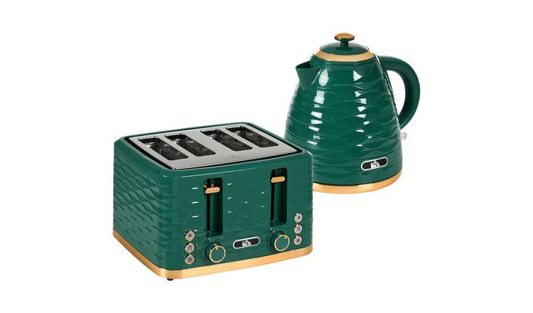 HOMCOM Kettle and 4 Slice Toaster Set with 7 Browning Controls - Green