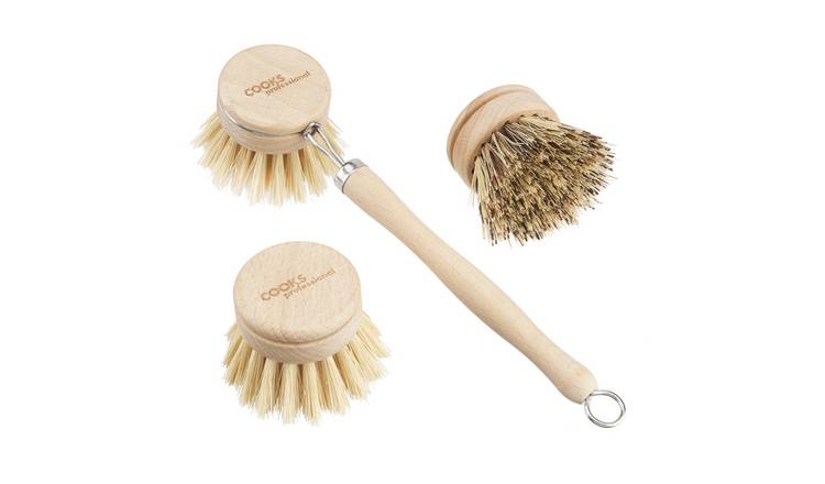 Cooks Professional Eco-Friendly Long Handled Washing Up Brush with 3 Heads
