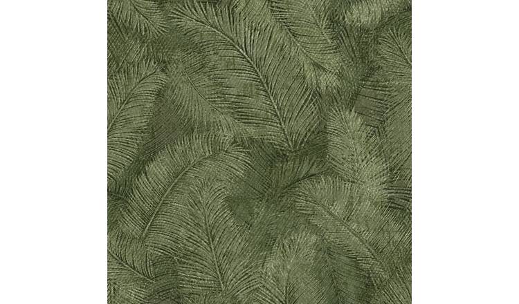 Grandeco Floating Leaf Feather Textured Wallpaper - Green