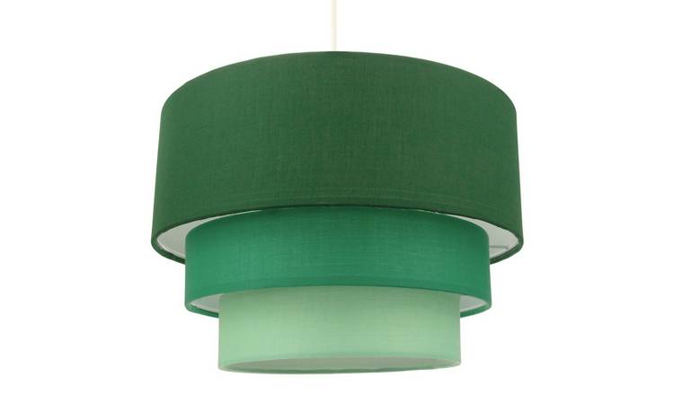 Happy Homewares Green Round Triple Tier Cotton Fabric Pendant Shade - 30cm