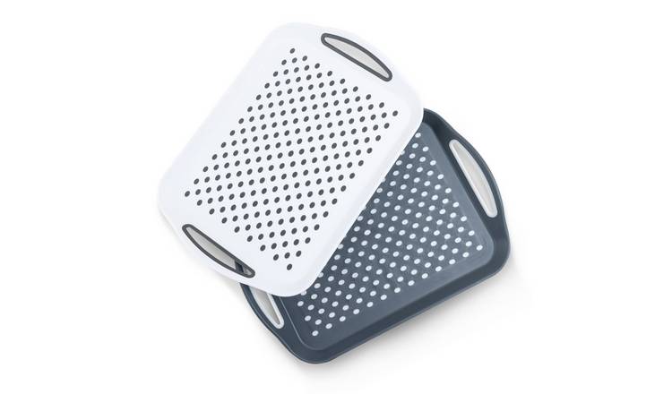 Essen Pack of 2 Non-Slip ABS Plastic Serving Trays - Grey & White