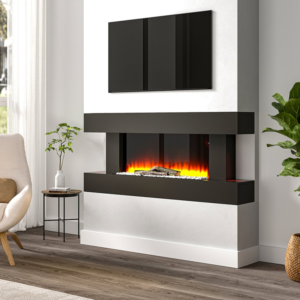 Living and Home 52 Inch Wall Mounted Electric Fireplace Remote Wi-Fi - Black - Image 3