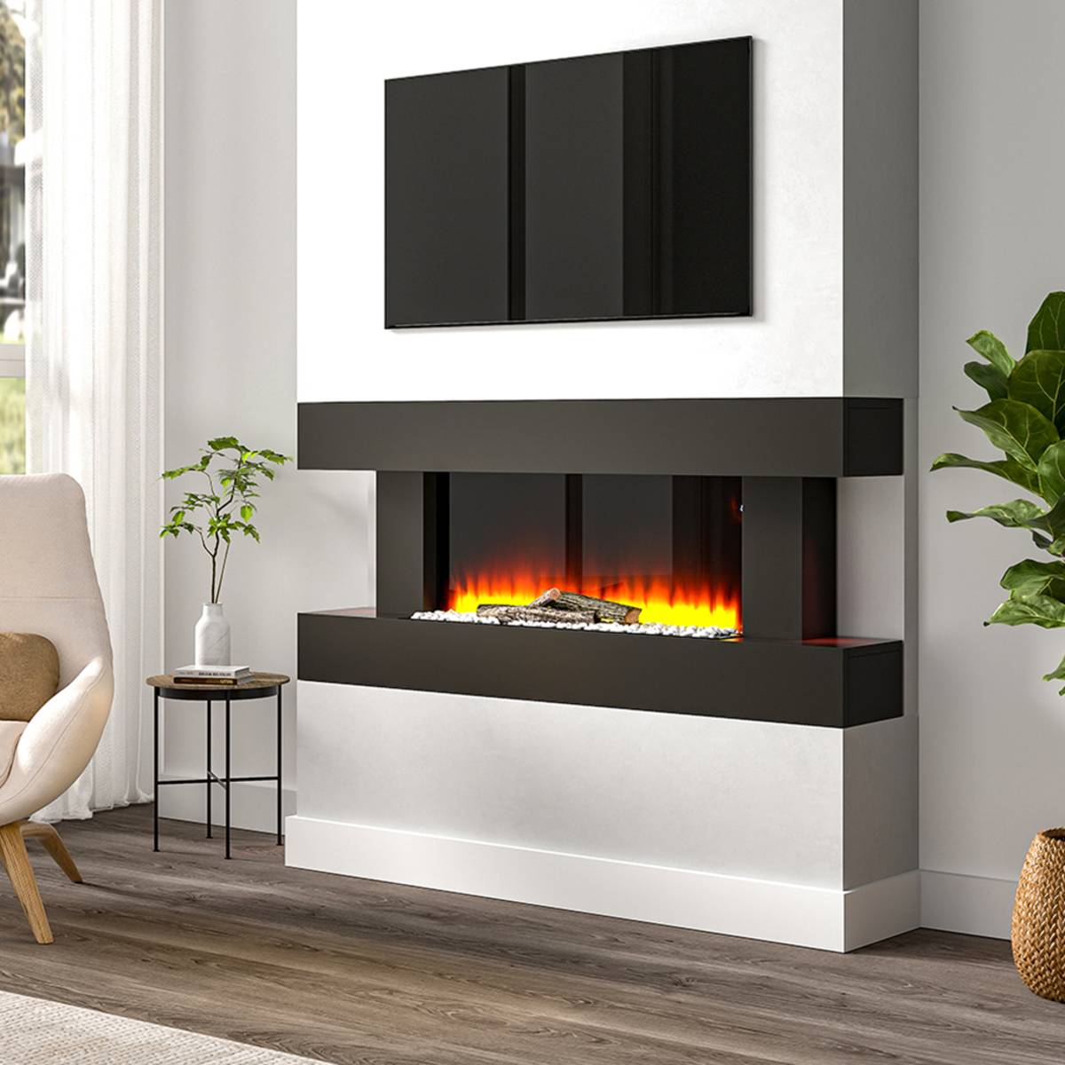 Living and Home 52 Inch Wall Mounted Electric Fireplace Remote Wi-Fi - Black - Image 3