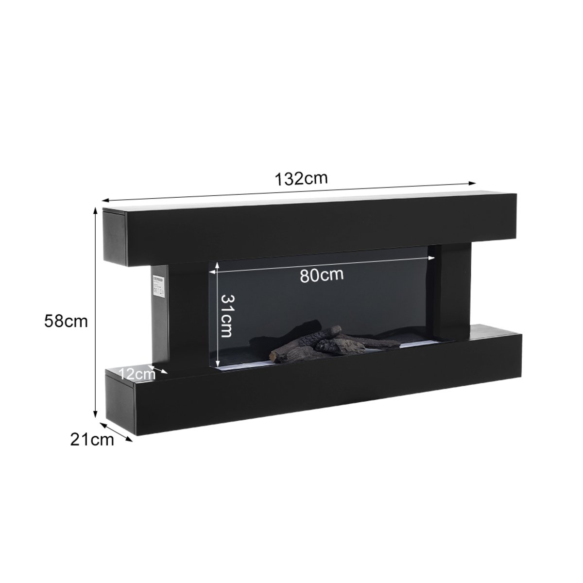Living and Home 52 Inch Wall Mounted Electric Fireplace Remote Wi-Fi - Black - Image 6